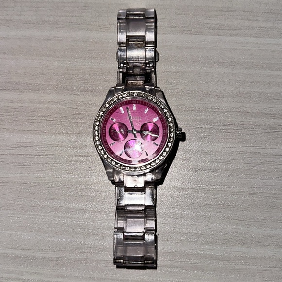 Fossil Watch Hot Pink Clear Band - Picture 2 of 9